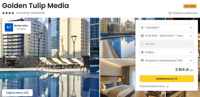 oferta hotelu Golden Tulip Media w Dubaju ceny