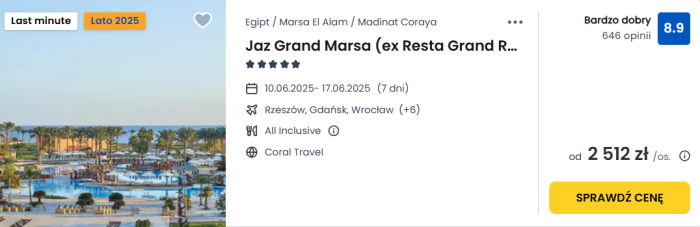 oferta hotelu Jaz Grand Marsa w Egipcie ceny