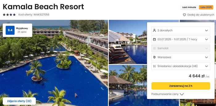 oferta hotelu Kamala Beach Resort w Tajlandii ceny