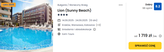 oferta hotelu Lion (Sunny Beach) w Bułgarii ceny