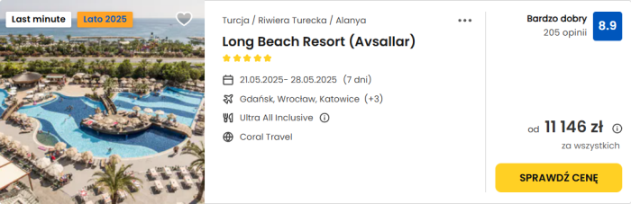 oferta hotelu Long Beach Resort w Turcji ceny
