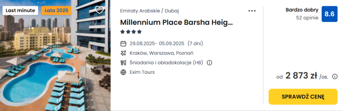 oferta hotelu Millennium Place Barsha Heights w Dubaju ceny
