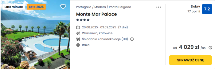 oferta hotelu Monte Mar Palace na Maderze ceny