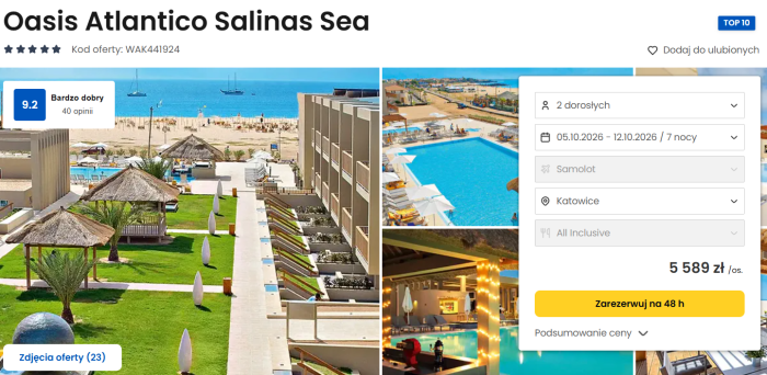 oferta hotelu Oasis Atlantico Salinas Sea ceny