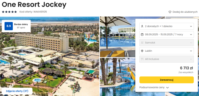oferta hotelu One Resort Jockey w Tunezji ceny
