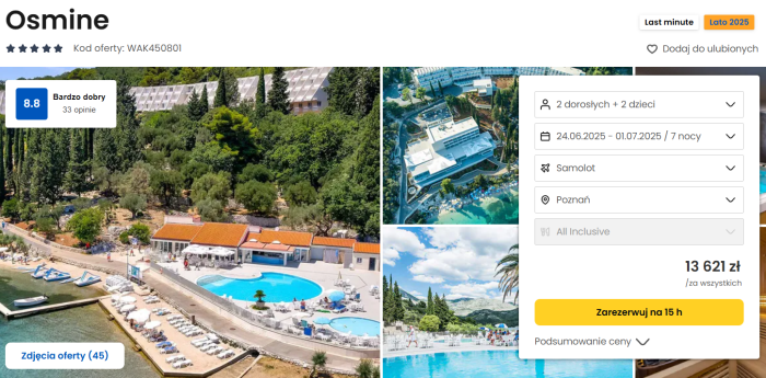 oferta hotelu Osmine w Chorwacji ceny
