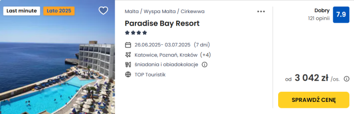 oferta hotelu Paradise Bay Resort na Malcie ceny