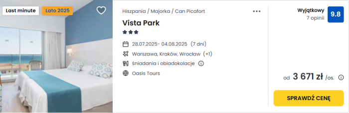 oferta hotelu Vista Park na Majorce ceny
