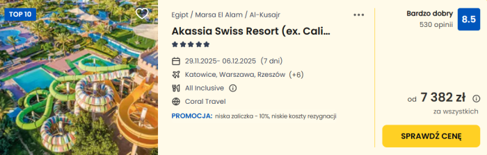 Oferta hotelu Akassia Swiss Resort w Egipcie ceny
