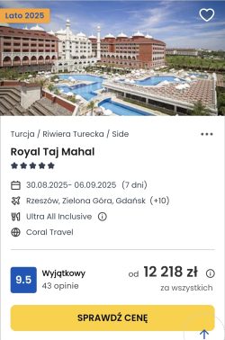 oferta hotelu Royal Taj Mahal w Turcji ceny