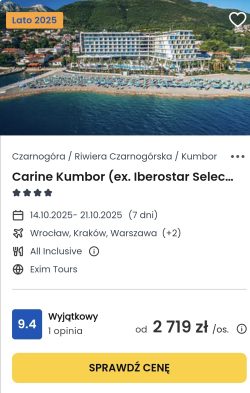 oferta hotelu Carine Kumbor w Czarnogórze ceny