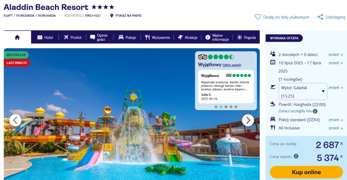 oferta hotelu Aladdin Beach Resort w Egipcie