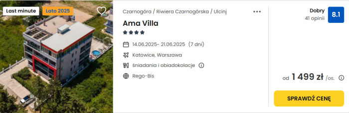 oferta hotelu Ama Villa w Czarnogórze ceny