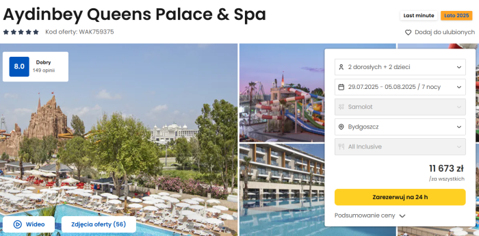 oferta hotelu Aydinbey Queens Palace&Spa w Turcji ceny