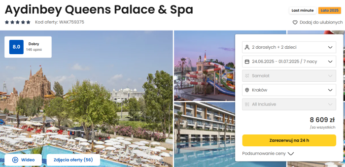 oferta hotelu Aydinbey Queens Palace&Spa w Turcji ceny