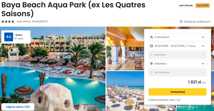oferta hotelu Baya Beach Aqua Park w Tunezji ceny