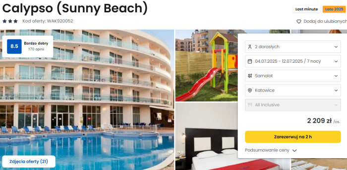 oferta hotelu Calypso w Bułgarii ceny