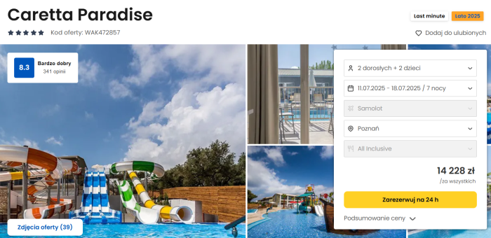 oferta hotelu Caretta Paradise w Grecji
