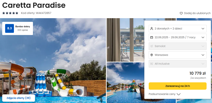 oferta hotelu Caretta Paradise w Grecji ceny