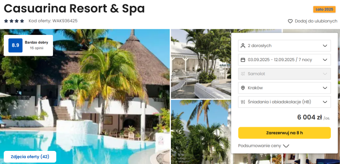 oferta hotelu Casuarina Resort&Spa na Mauritiusie ceny