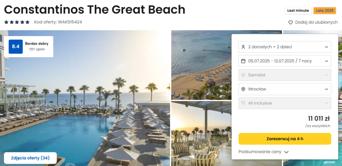 oferta hotelu Constantinos The Great Beach na Cyprze