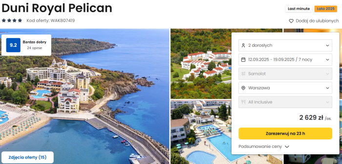 oferta hotelu Duni Royal Pelican w Bułgarii ceny