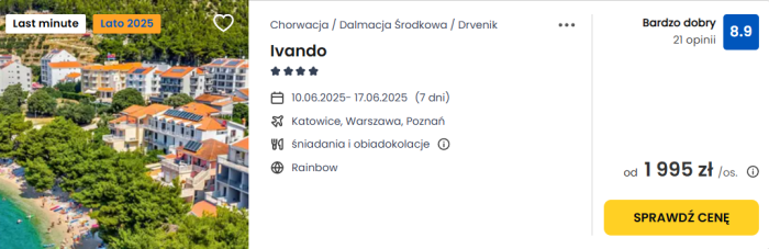 oferta hotelu Ivando w Chorwacji ceny