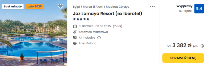 oferta hotelu Jaz Lamaya Resort w Egipcie ceny