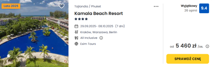 oferta hotelu Kamala Beach Resort w Tajlandii ceny