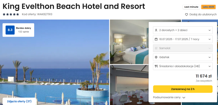 oferta hotelu King Evelthon Bach Hotel and Resort na Cyprze ceny