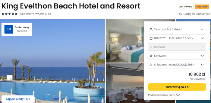 oferta hotelu King Evelthon Beach hotel and Resort na Cyprze ceny