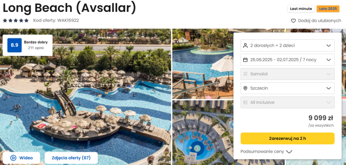 oferta hotelu Long Beach w Turcji ceny