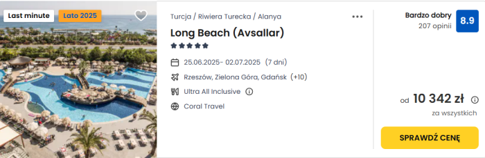 oferta hotelu Long Beach w Turcji ceny