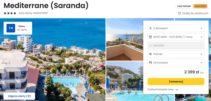 oferta hotelu Mediterrane w Albanii ceny