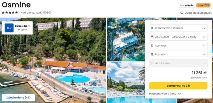 oferta hotelu Osmine w Chorwacji ceny