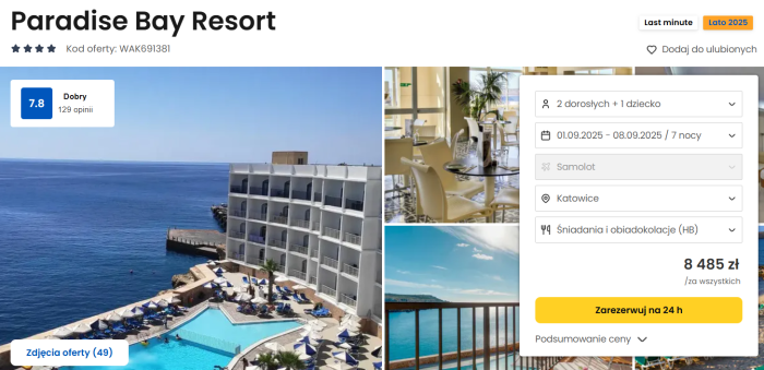 oferta hotelu Paradise Bay Resort na Malcie ceny