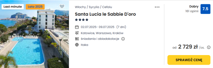 oferta hotelu Santa Lucia le Sabbie D'oro na Sycylii ceny