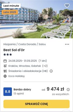 oferta hotelu Best Sol d'Or w Hiszpanii ceny
