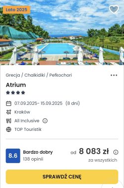 oferta hotelu Atrium na Chalkidiki w Grecji ceny
