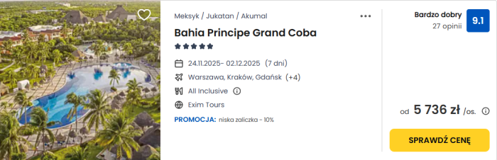 oferta hotelu Bahia Principe Grand Coba w Meksyku ceny