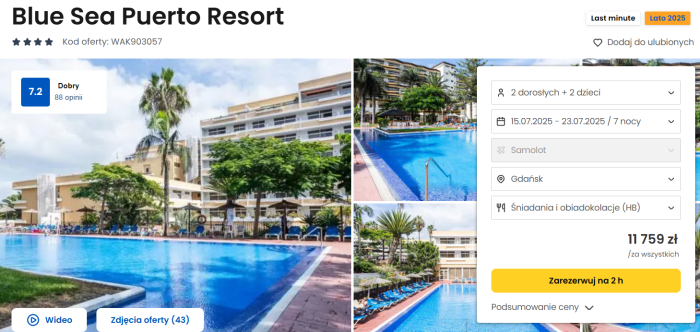 oferta hotelu Blue Sea Puerto Resort na Teneryfie ceny