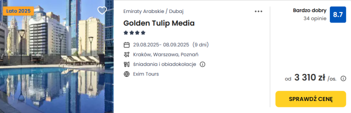 oferta hotelu Golden Tulip Media w Dubaju ceny
