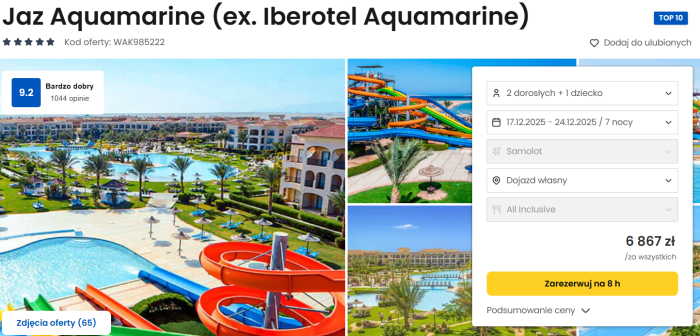 oferta hotelu Jaz Aquamarne w Egipcie ceny