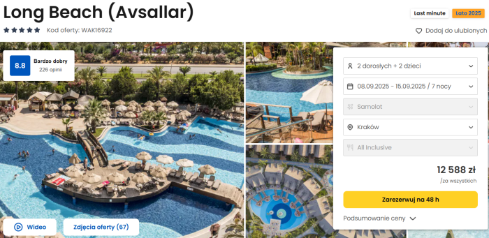 oferta hotelu Long Beach w Turcji ceny