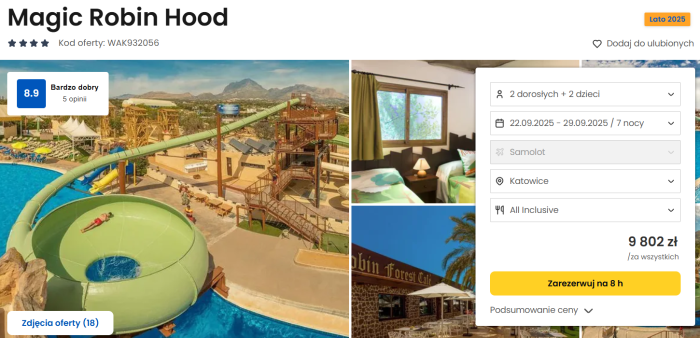 oferta hotelu Magic Robin Hood w Hiszpanii ceny