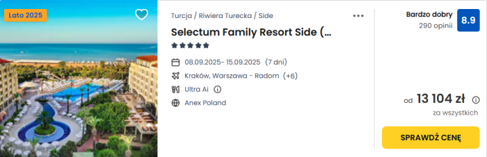 oferta hotelu Selectum Family Resort Side w Turcji ceny