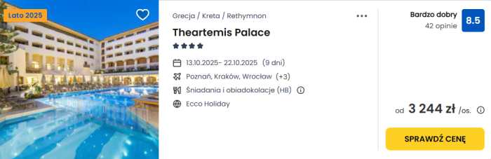 oferta hotelu Theartemis Palace na Krecie ceny