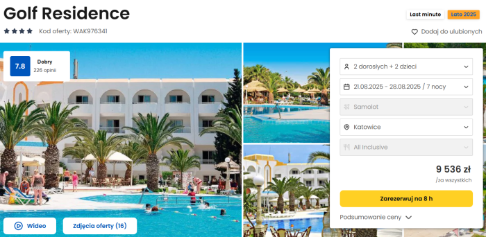 oferta hotelu Golf Residence w Tunezji ceny