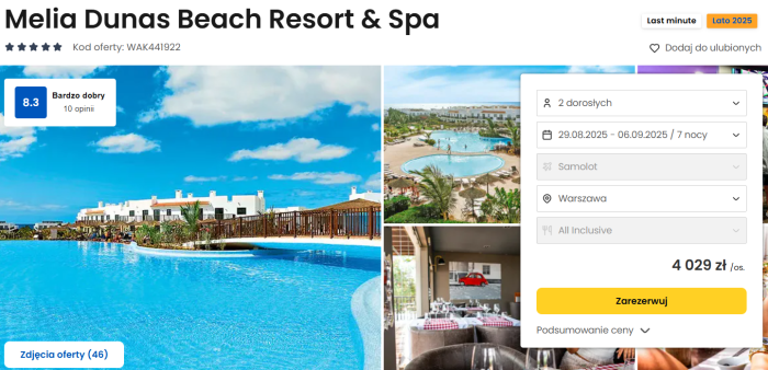 oferta hotelu Melia Dunas Beach Resort&Spa na Wyspach Zielonego Przylądka ceny