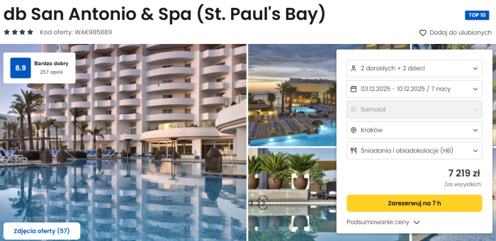 oferta hotelu db San Antonio&Spa na Malcie ceny